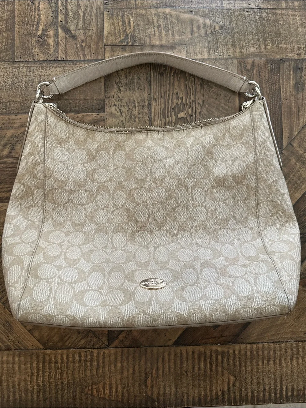 Coach Celeste Signature CC Hobo Shoulder Bag Light Khaki Chalk Circa 2015